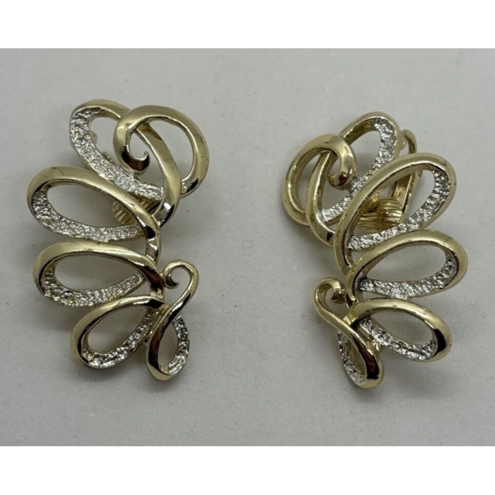 Vintage Climber Earrings Emmons in Gold and‎ Silver Tone Clip On Signed